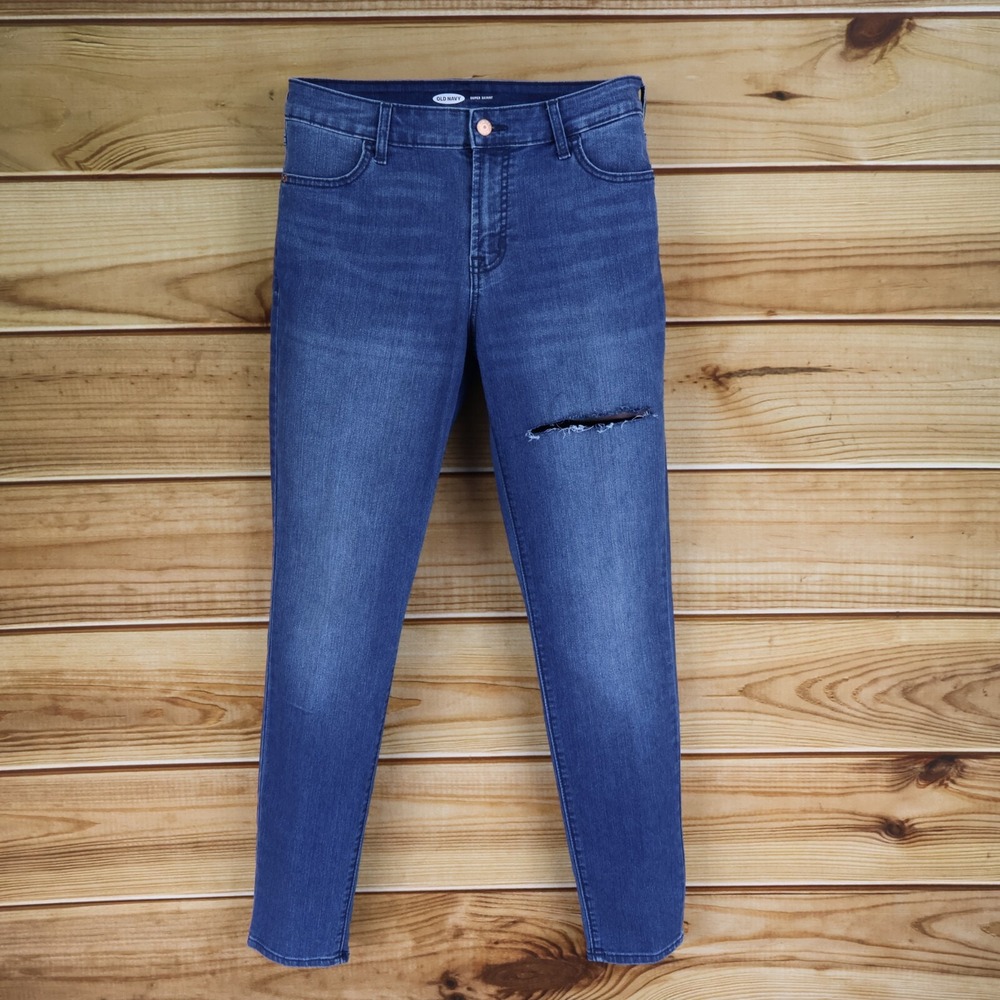 Old Navy‎ Super Skinny Jeans Womens Size 10 Blue Cotton Blend Distressed